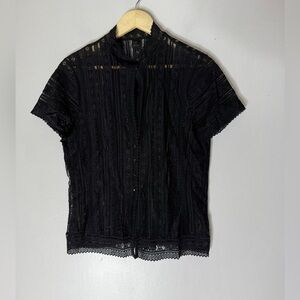 banana republic Factory Black Lace Short Sleeve Button Down Top Large